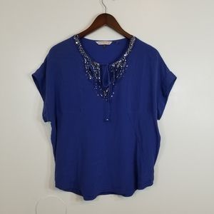 Rebecca Taylor 100% Silk Royal Blue Sequin Blouse